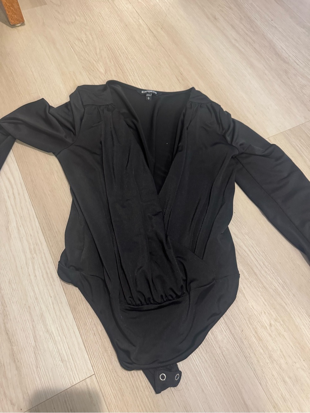 Express Black Long-Sleeve Wrap-Front Bodysuit